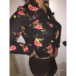 Black and rose long sleeve top